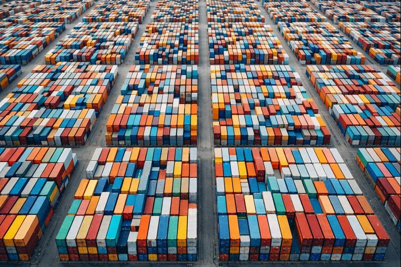Image of containers stuck in a port 