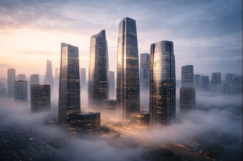 skyscrapers representing the financial community