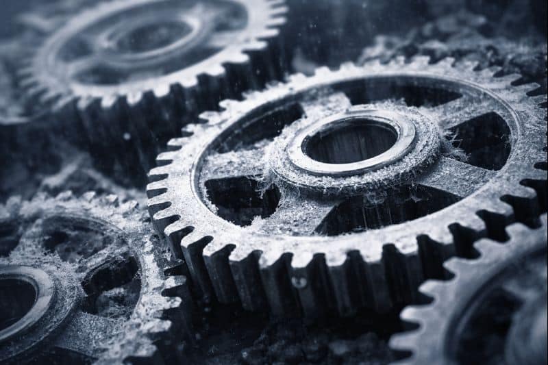 Frosted gears representing private equity