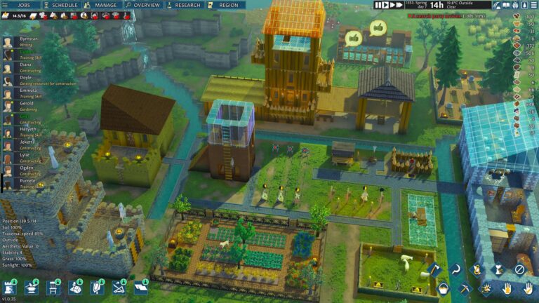 Gameplay shot of Going Medieval showing town being built