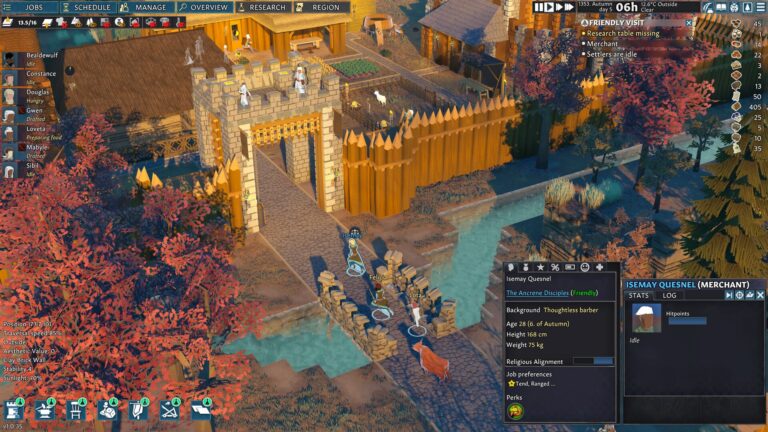 Gameplay shot of Going Medieval showing town fortifications